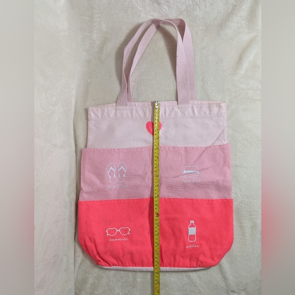 Victoria’s Secret Pink Canvas Tote Beach Bag Medium with Labeled Outer Pockets - Picture 4 of 12